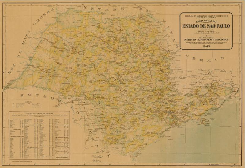 Carta Geral do Estado de So Paulo (Brasil), organizada pelo Instituto Geografico e Geologico, 1945. Acervo Apesp
