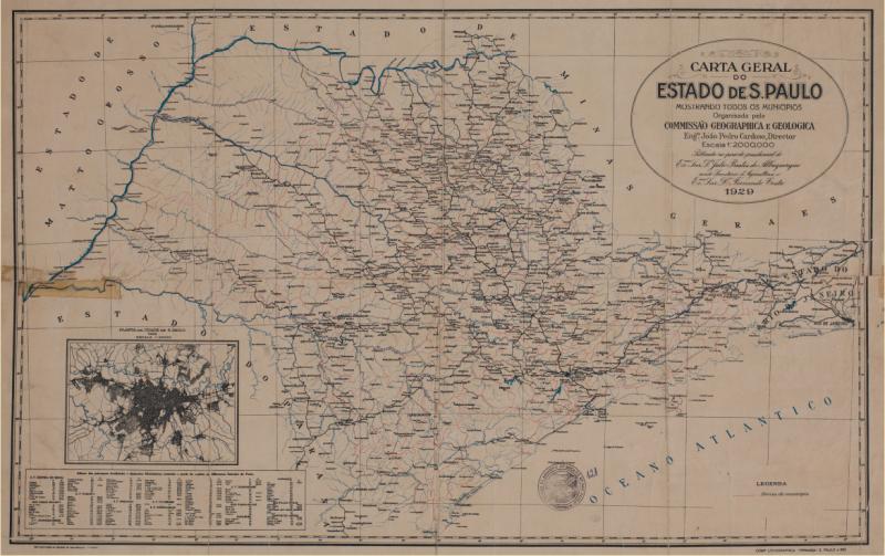 Carta Geral do Estado de S. Paulo, mostrando todos os municpios, organisada pela Commisso Geographica e Geologica, 1929. Acervo Apesp
